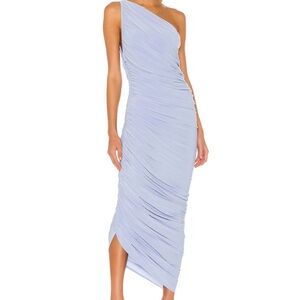 Norma Kamali Light Blue One-Shoulder Ruched Midi Dress